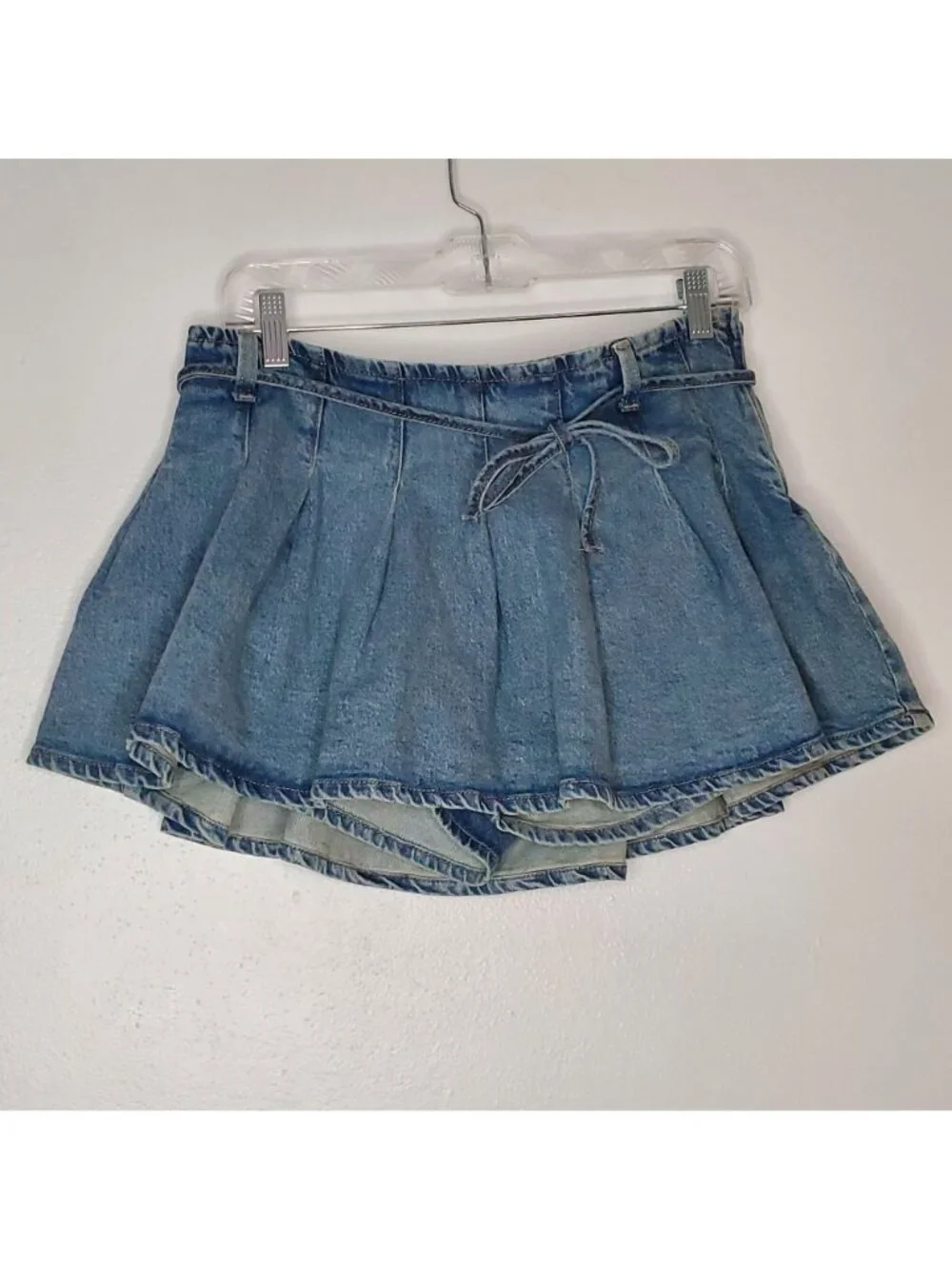 Women's Denim Skater Skort Size 10 Pleated Mini Skirt With Built-In Shorts Wild